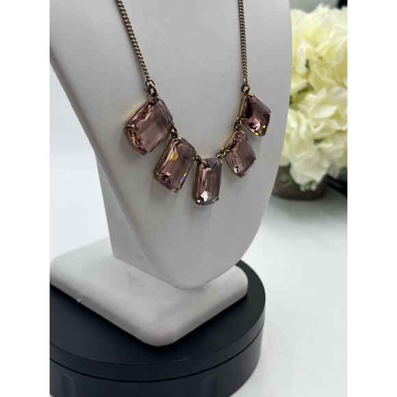 J. Crew Dusty Pink Rhinestone Ice Cube Gold Tone Necklace - Picture 2 of 13